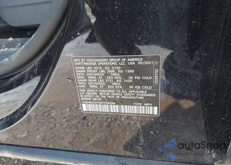 2021 Volkswagen Atlas 3.6L V6 Se W/Technology z USA, uszkodzony, nr VIN 1V2HR2CA7MC594209